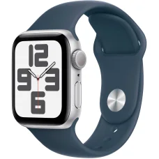 Apple Watch SE 2 2023 40mm GPS Silver Aluminum Case with Storm Blue Sport Band - M/L